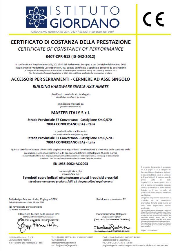 certificato Certificat de constance des performances