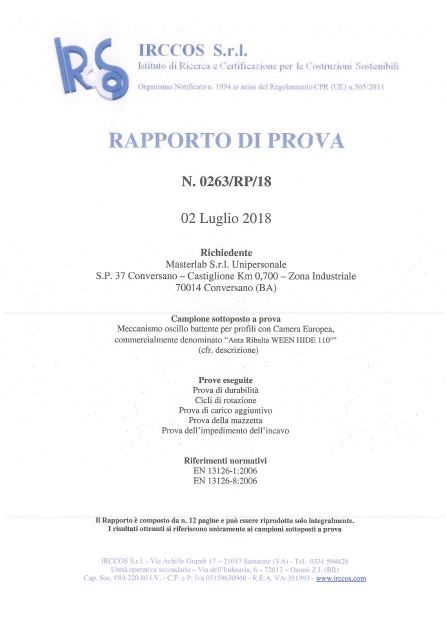 certificato Rapport d’essai  Ween CE  110