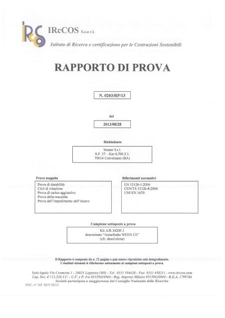 certificato Rapporto di prova Ween Erre