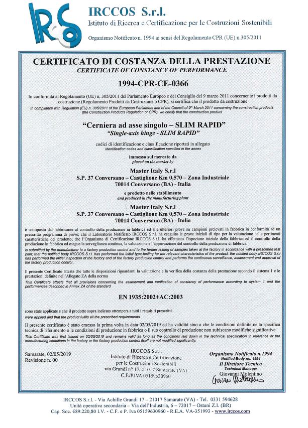 certificato Certificato di costanza della prestazione- 0368
