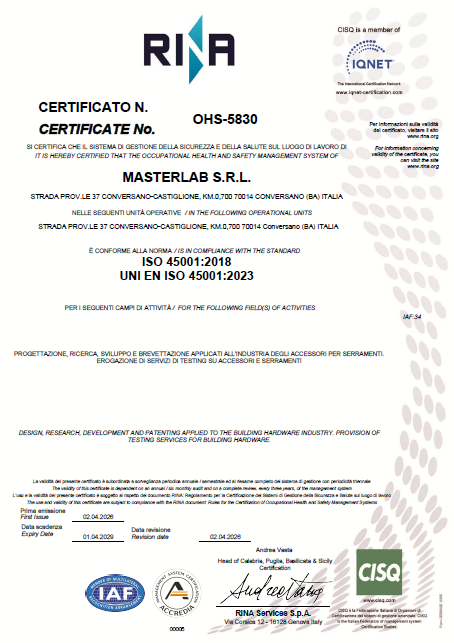 copertina certificato ISO 45001