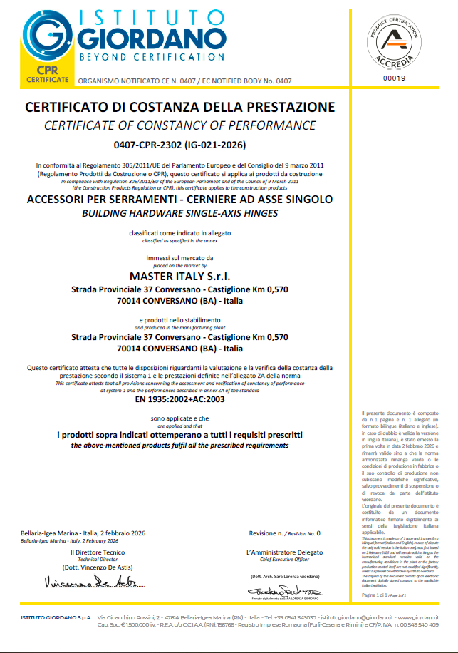 certificato Certificato di costanza della prestazione – IG-026-2026